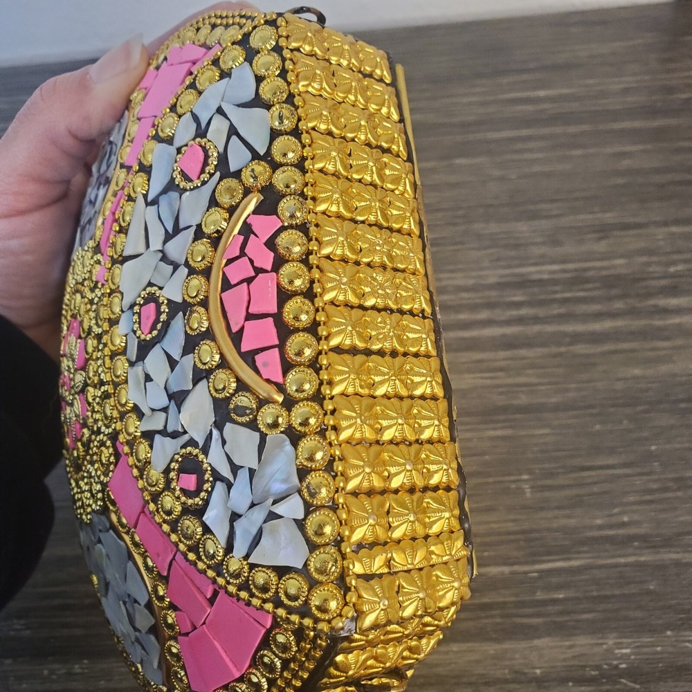 RAMLA Pink Gold Beverly Hills Handmade Mosaic Moroccon Clutch/Shoulder Purse NEW - Picture 4 of 11